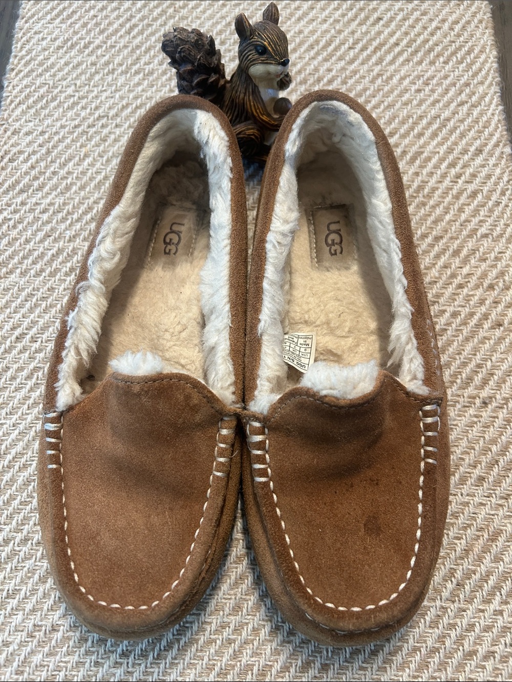 UGG ANSLEY Chestnut Suede LEATHER  Lined Moccasin Slippers #1106878 Sz 9US/40 EU